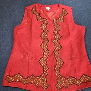 Loulou de la Falaise Red Faux Suede Studded Perforated Vest Womens Large L